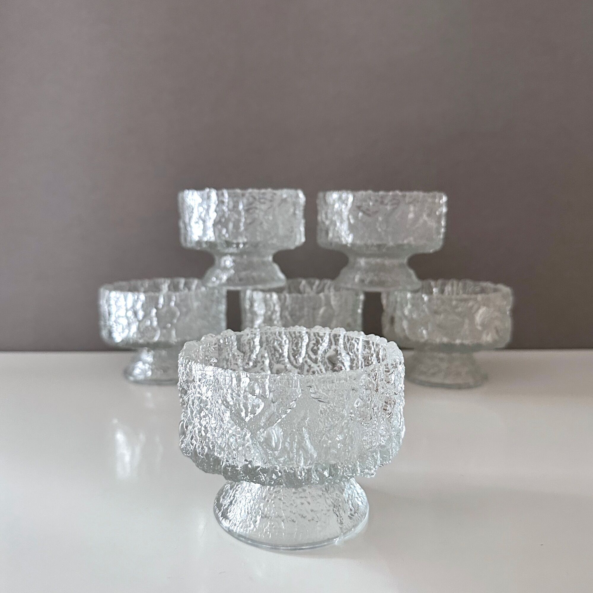 Set of 6 dessert bowls ice glass, glass bowls, Scandinavian Design.