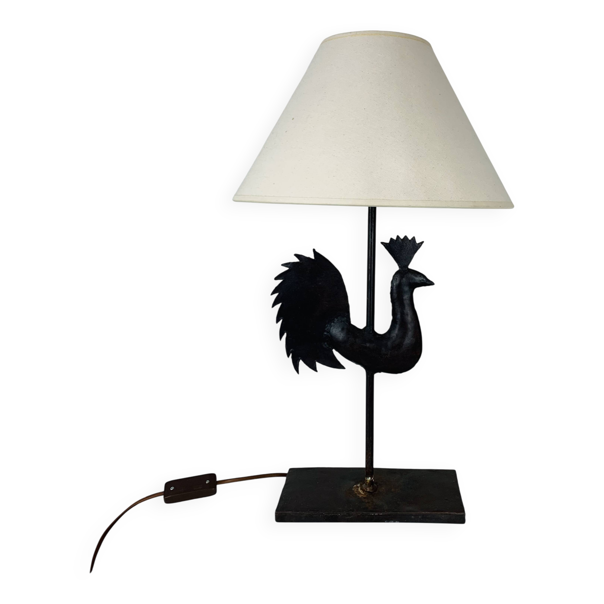Wrought iron rooster lamp, brutalist, vintage, 1970