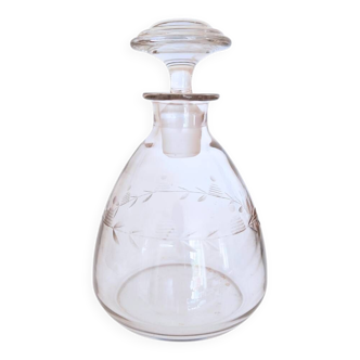 Carafe gravée en cristal vintage avec bouchon