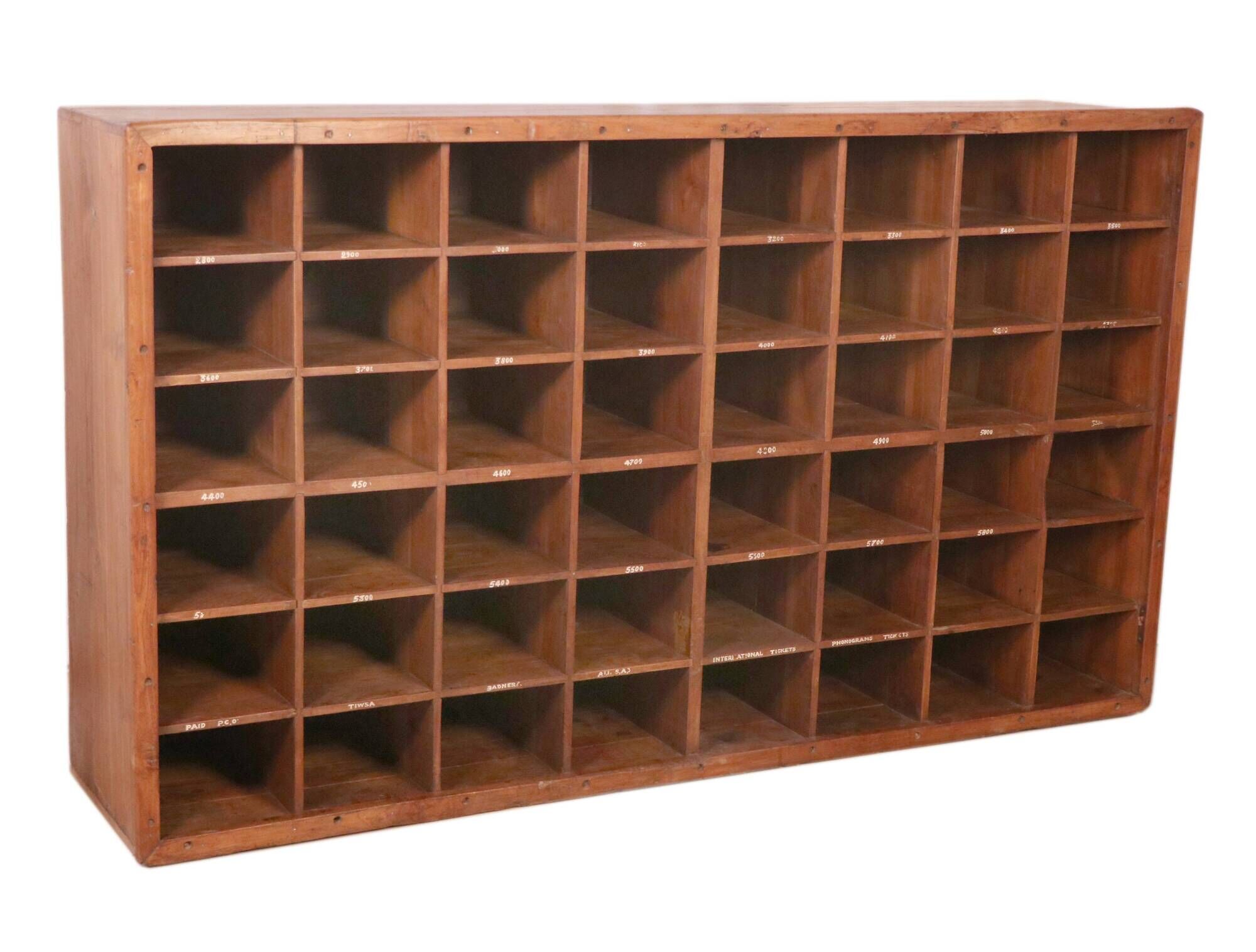 Old professional piece of furniture - postal sorting with 48 lockers in Burmese teak