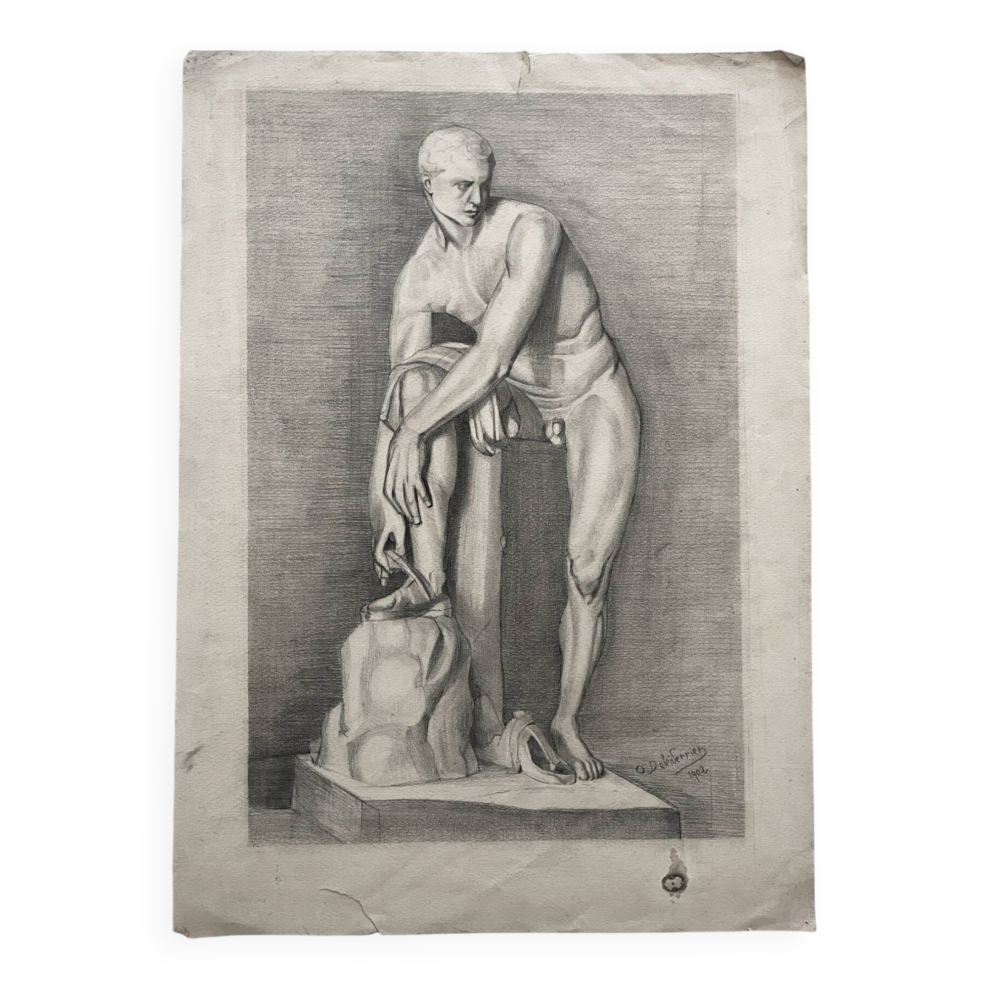 Old academic nude drawing based on an ancient statue.
