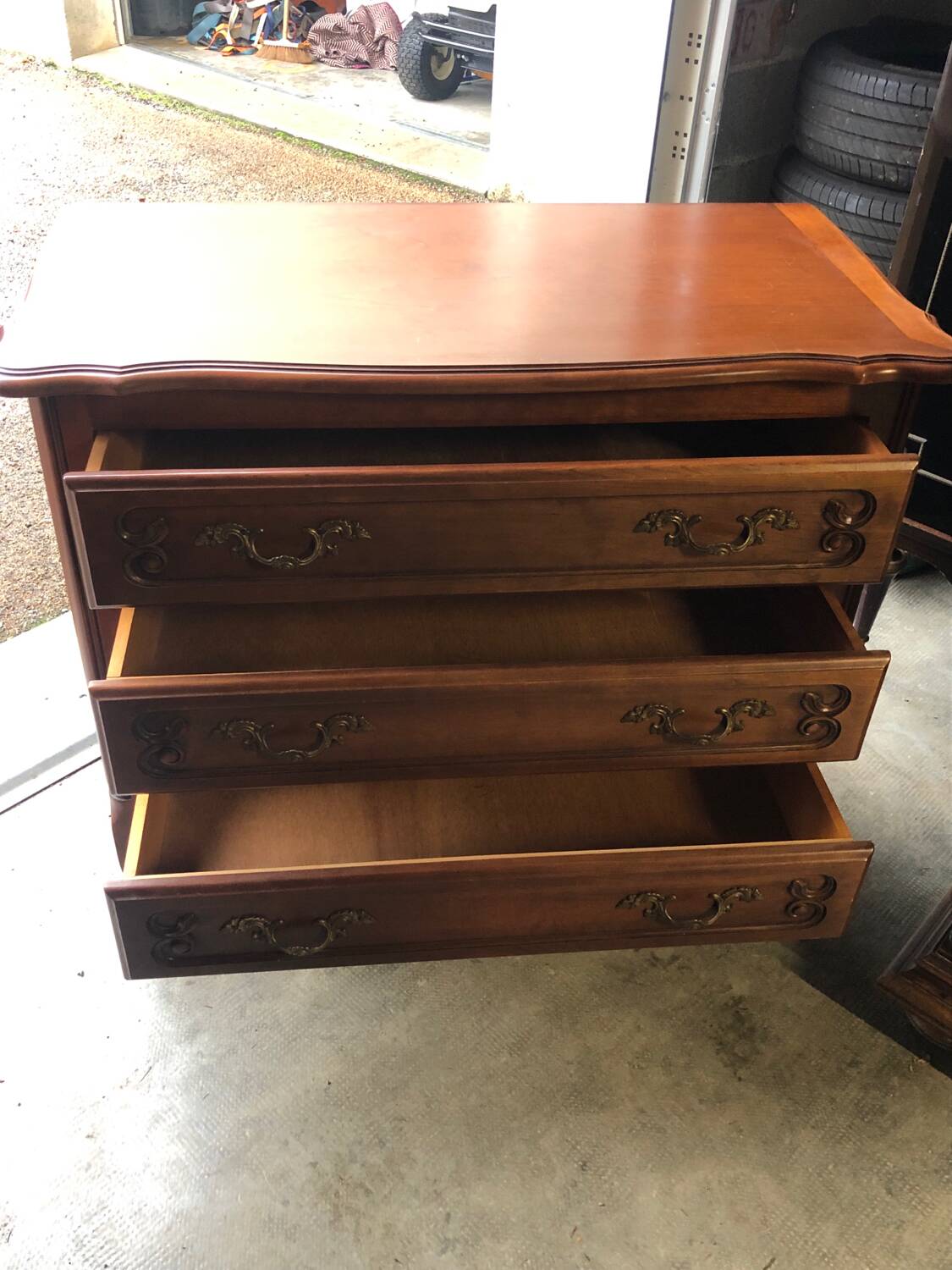 Walnut and Brass 3 Drawer Chest