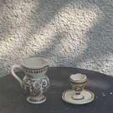 Coquetier et pichet en ceramique emaillée artisanal, peint a la main brehat