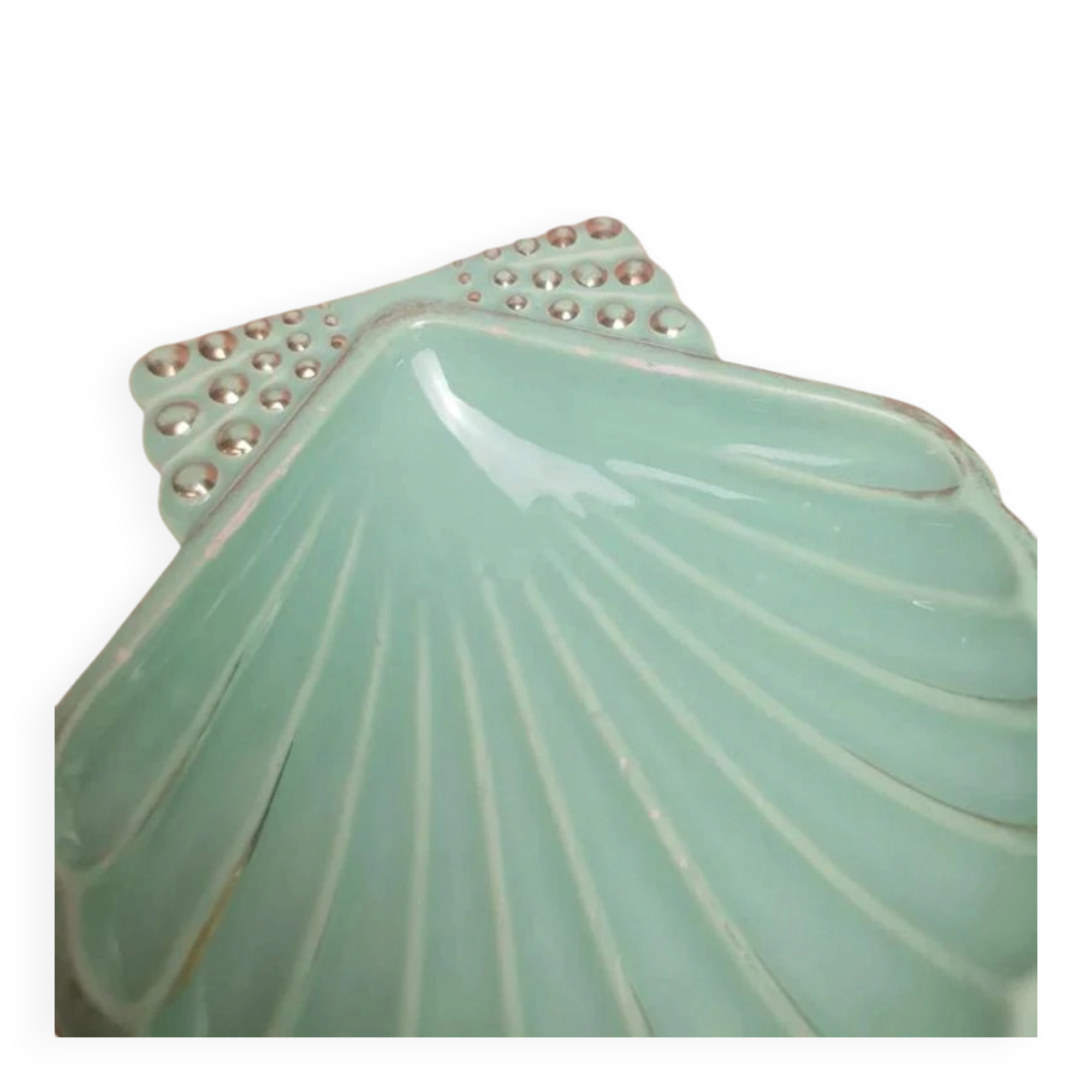 Vintage shell B. Letalle Saint-Clément celadon green with pearl decoration