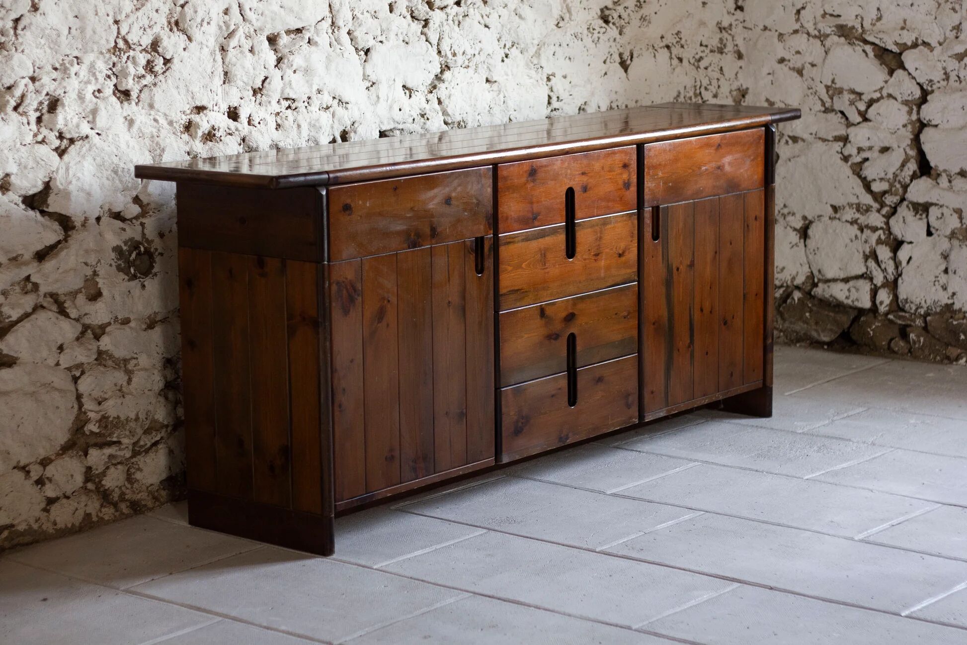 Enfilade by Silvio Coppola in stained solid wood, 1970.