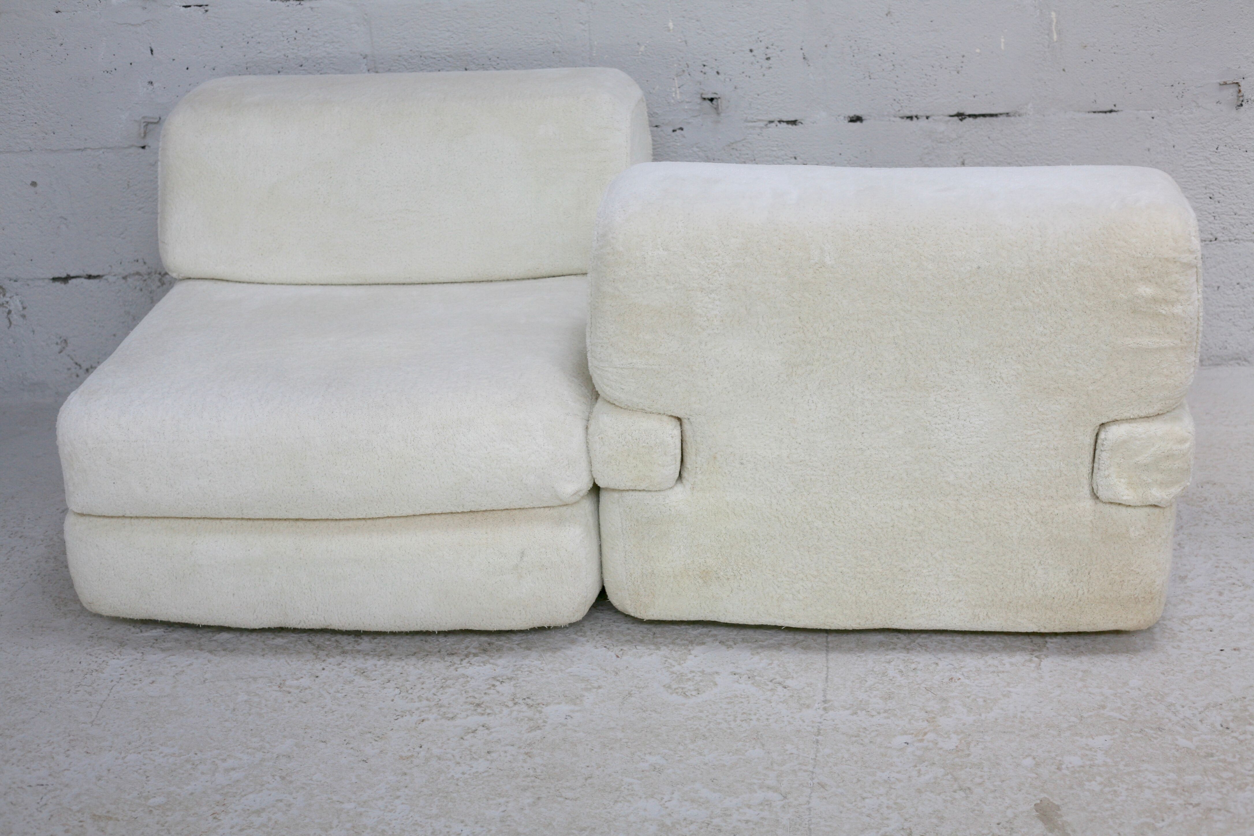 Sofa formed by 2 heaters. Foam, velvet "cream". Steiner. France, Circa 1970