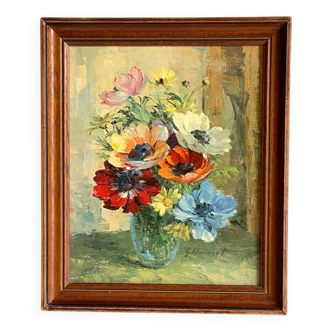 Vintage PAINTING Bouquet of anemones
