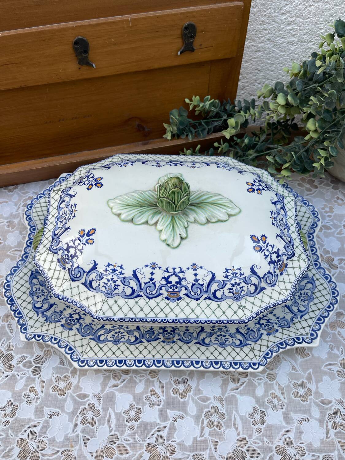 Gien France Soup Tureen with Frame 1960s