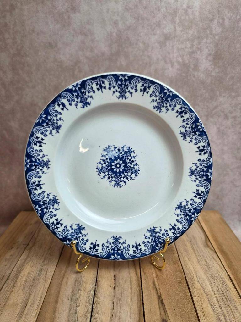 Semi-deep plate Terre de Fer Clairefontaine LG Normandy 19th century blue decoration