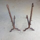 Large pair of twisted andirons with buckle - 19th century