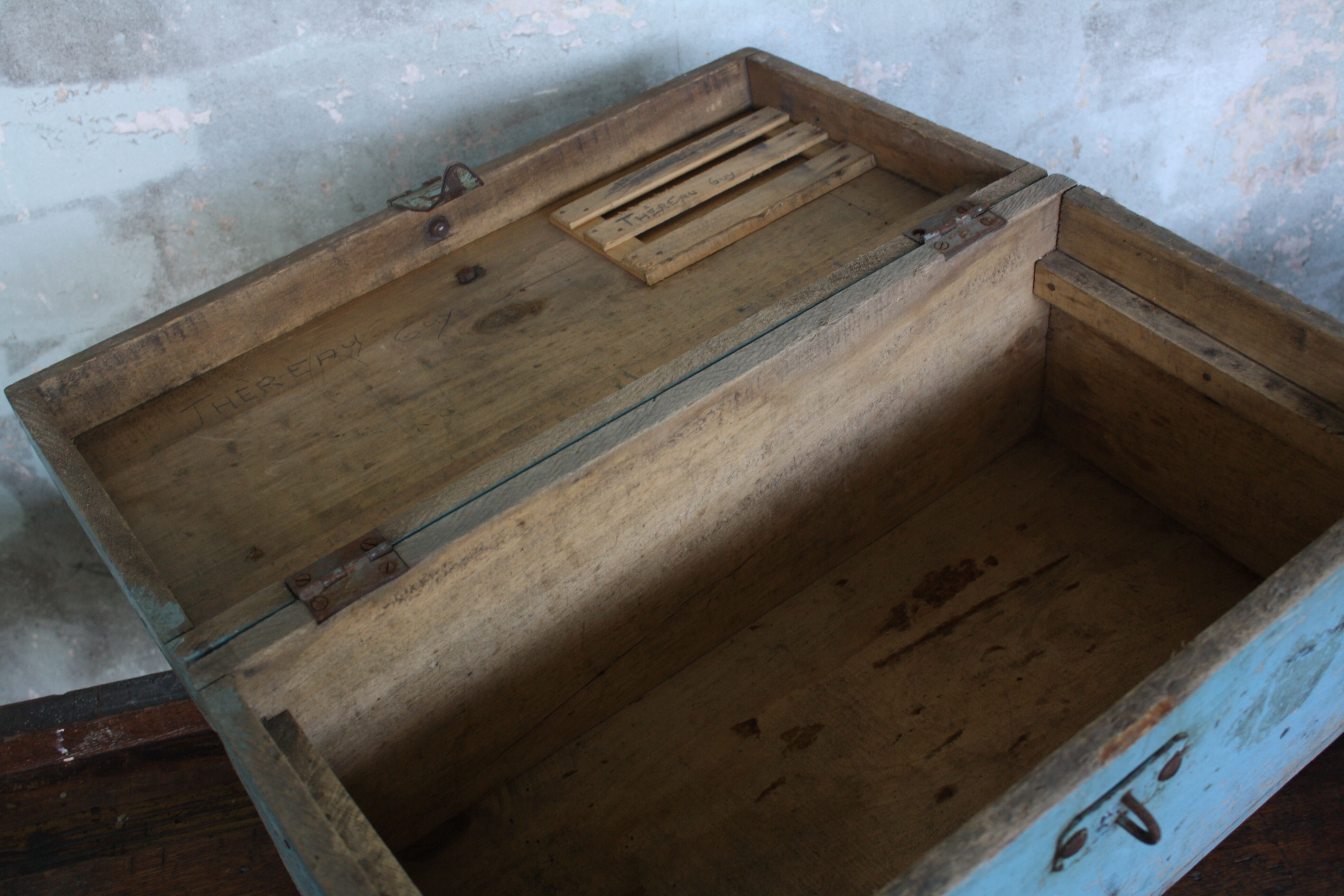 Blue vintage tool box wooden