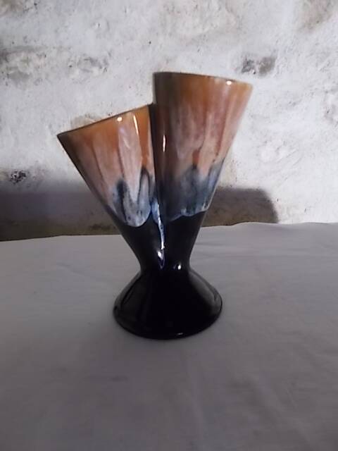 Vintage double neck vase in flamed stoneware