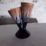 Vase vintage double col en grès flammé