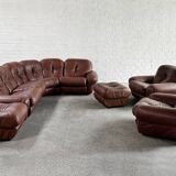 Italian Modular Sofa Set In Cognac Leather Attributed To Mobil Girgi, 1970's