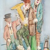 Peinture à l'huile sur toile nando da pistoia, clowns des années 60