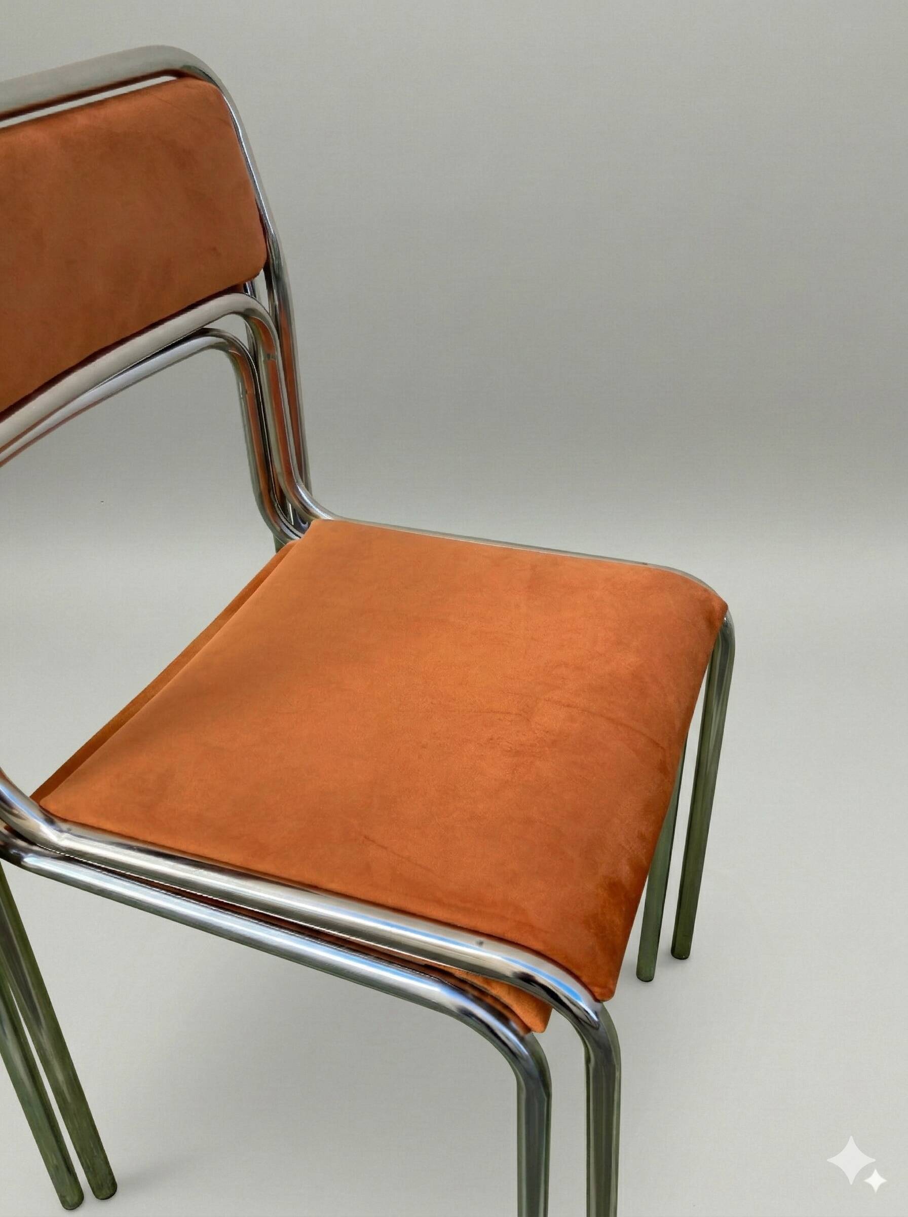 Chrome chairs from the 70s – orange velvet seat