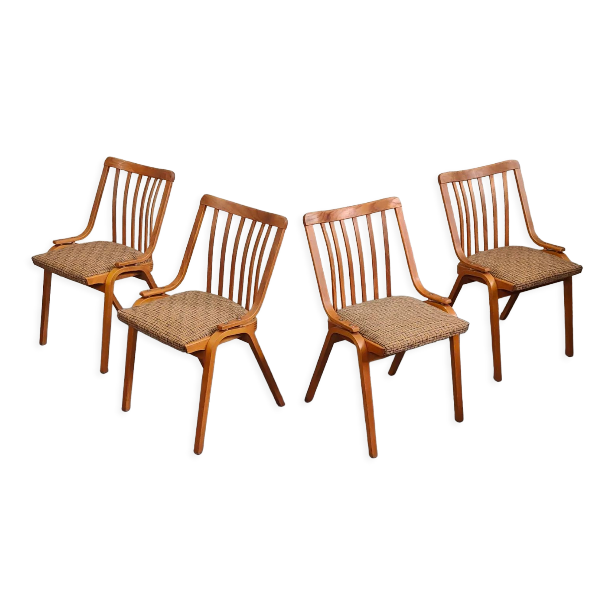 Set of 4 fabric chairs by Ton Bystrice 1960