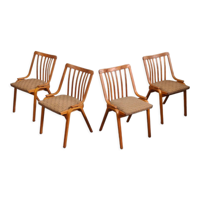 Suite de 4 chaises assise en tissu par Ton Bystrice 1960