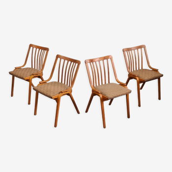 Suite de 4 chaises assise en tissu par Ton Bystrice 1960