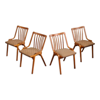 Suite de 4 chaises assise en tissu par Ton Bystrice 1960