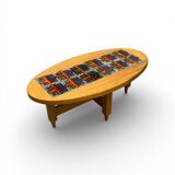 Oval coffee table in oak and ceramic by Guillerme & Chambron for