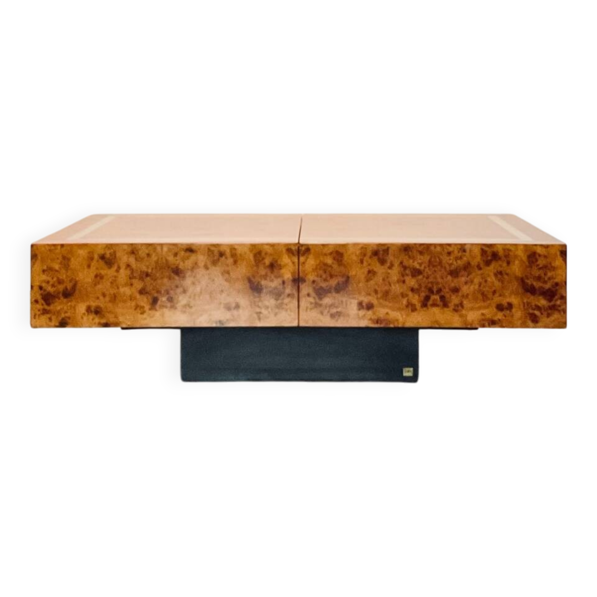 Jean-Claude Mahey coffee table in vintage 70s burr walnut