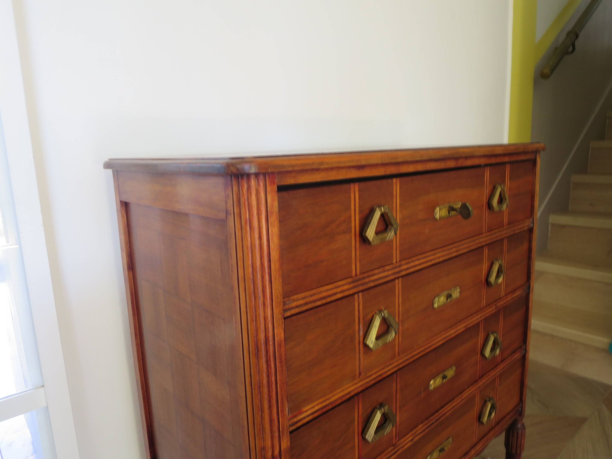 Art Deco chest of drawers - 4 drawers - locks - checkered wood veneer top - 50s