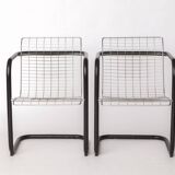 Pair of Vintage Metal Armchairs – Chrome Wire Mesh – Italy 1980s