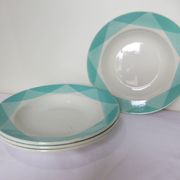 4 vintage geometric pattern soup plates 220510