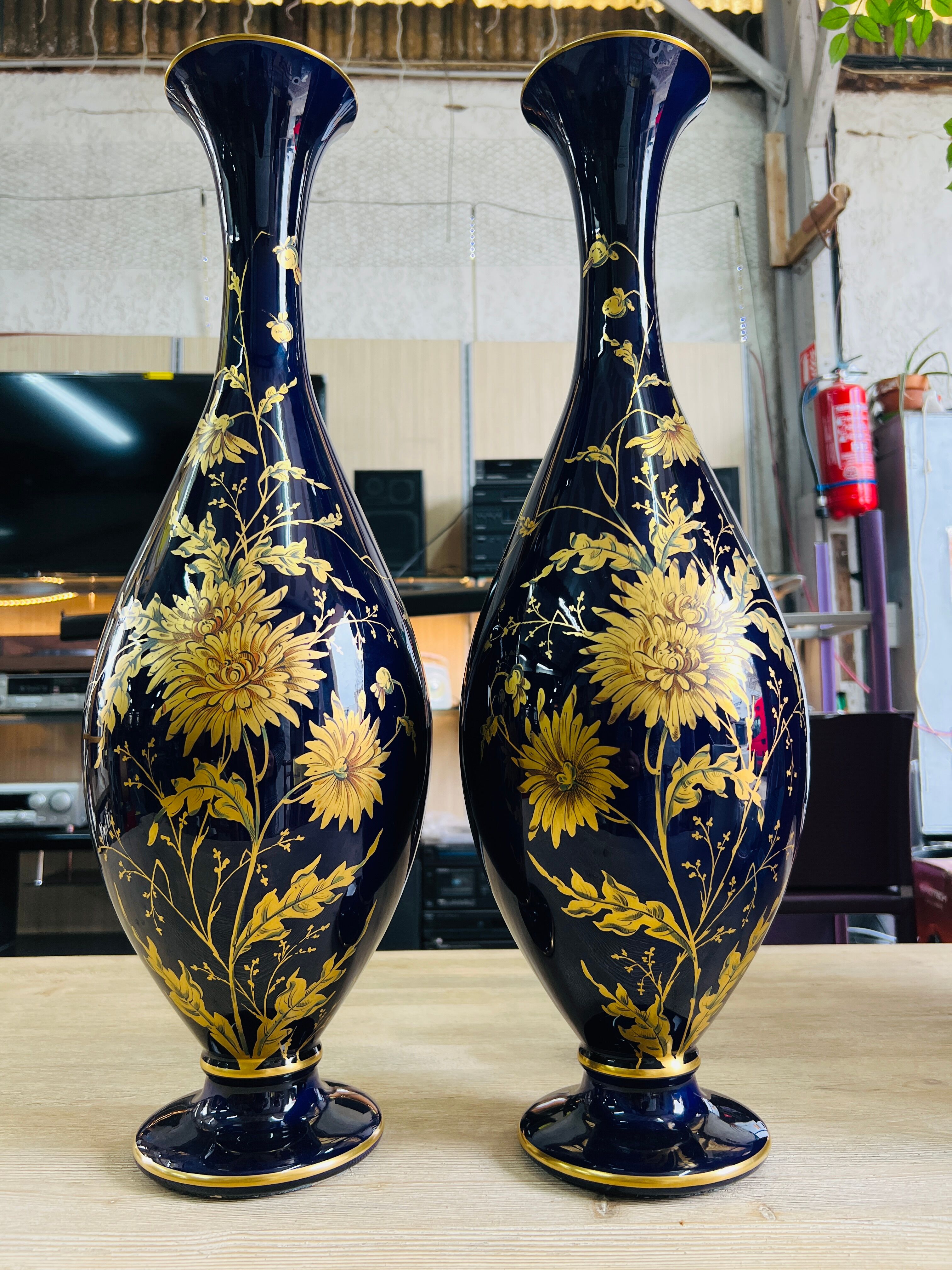 Pair of cobalt blue porcelain vases