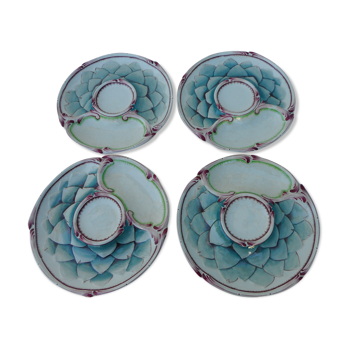Set of four artichoke plates in earthenware