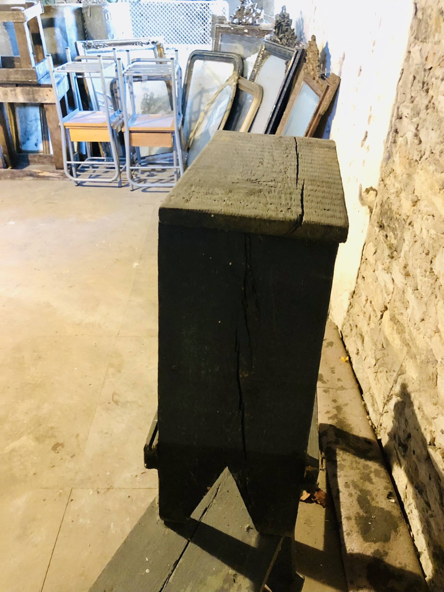 3 low blue-grey stools