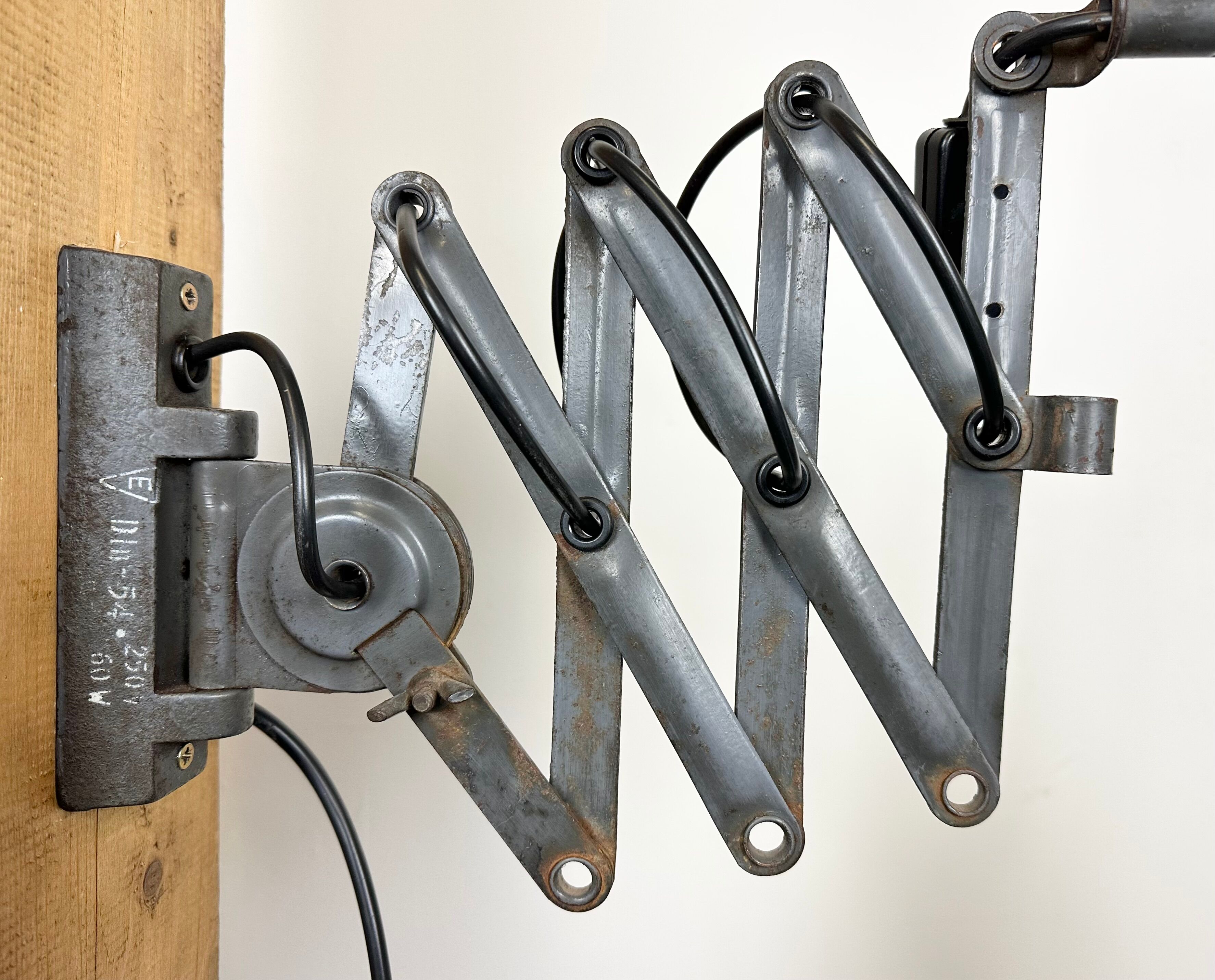 Grey Industrial Scissor Wall Lamp from Elektroinstala, 1960s