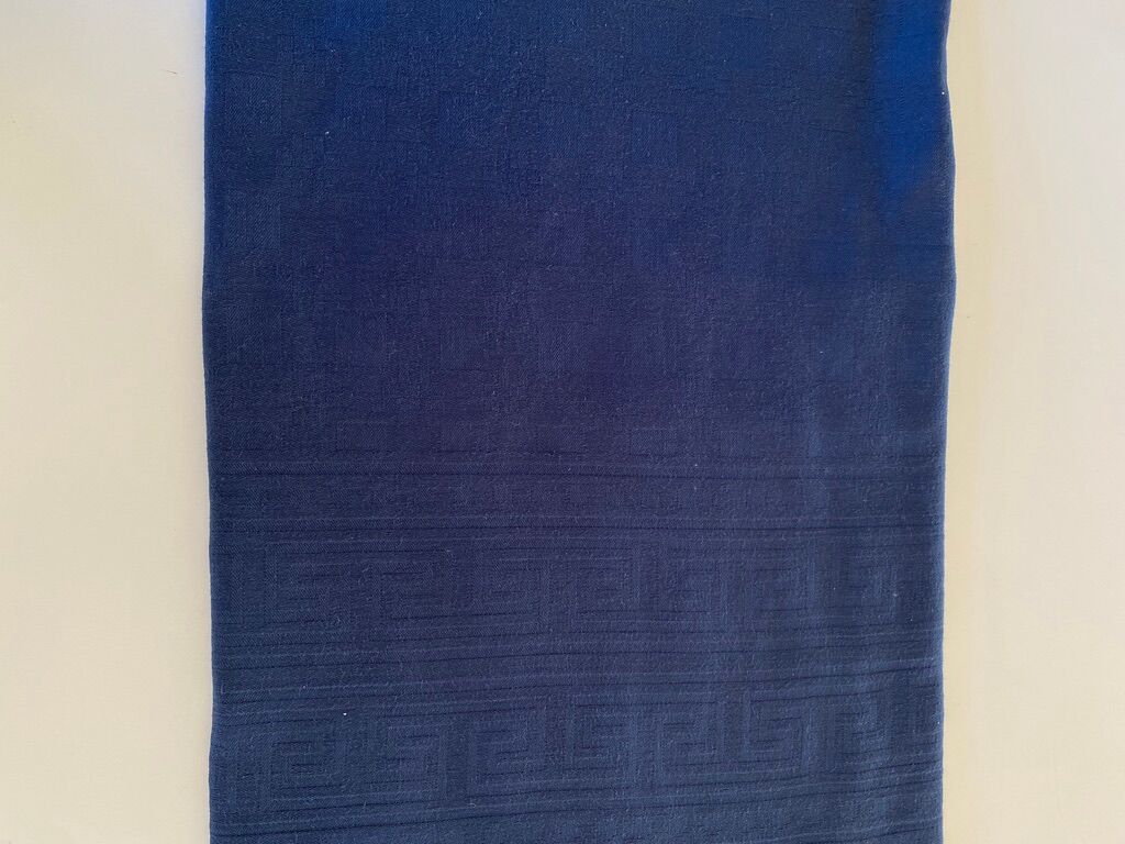 Old damask tablecloth navy blue - cotton -140x160 cm