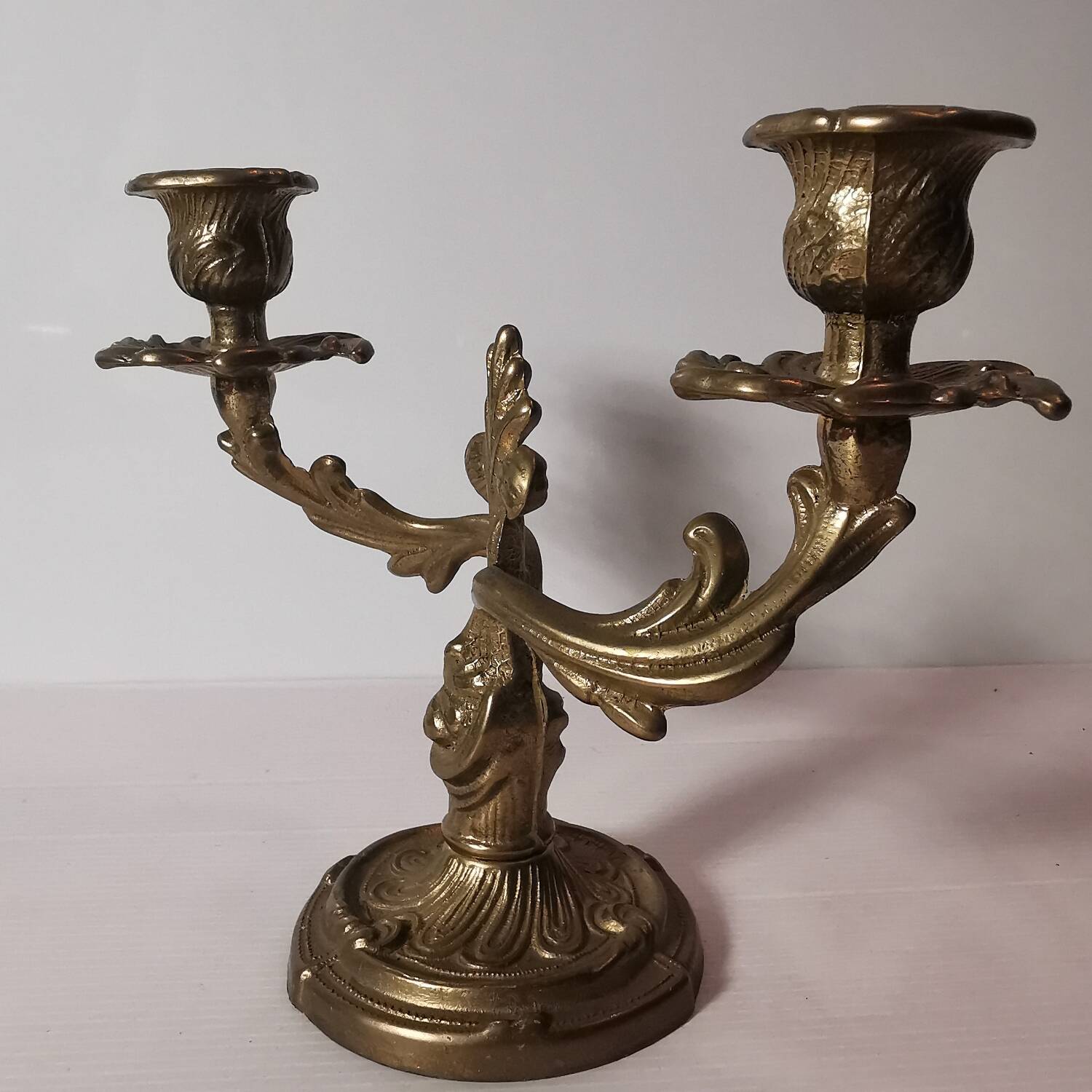 Old vintage candle holder / candlestick / candelabra in gilded brass 2 candles