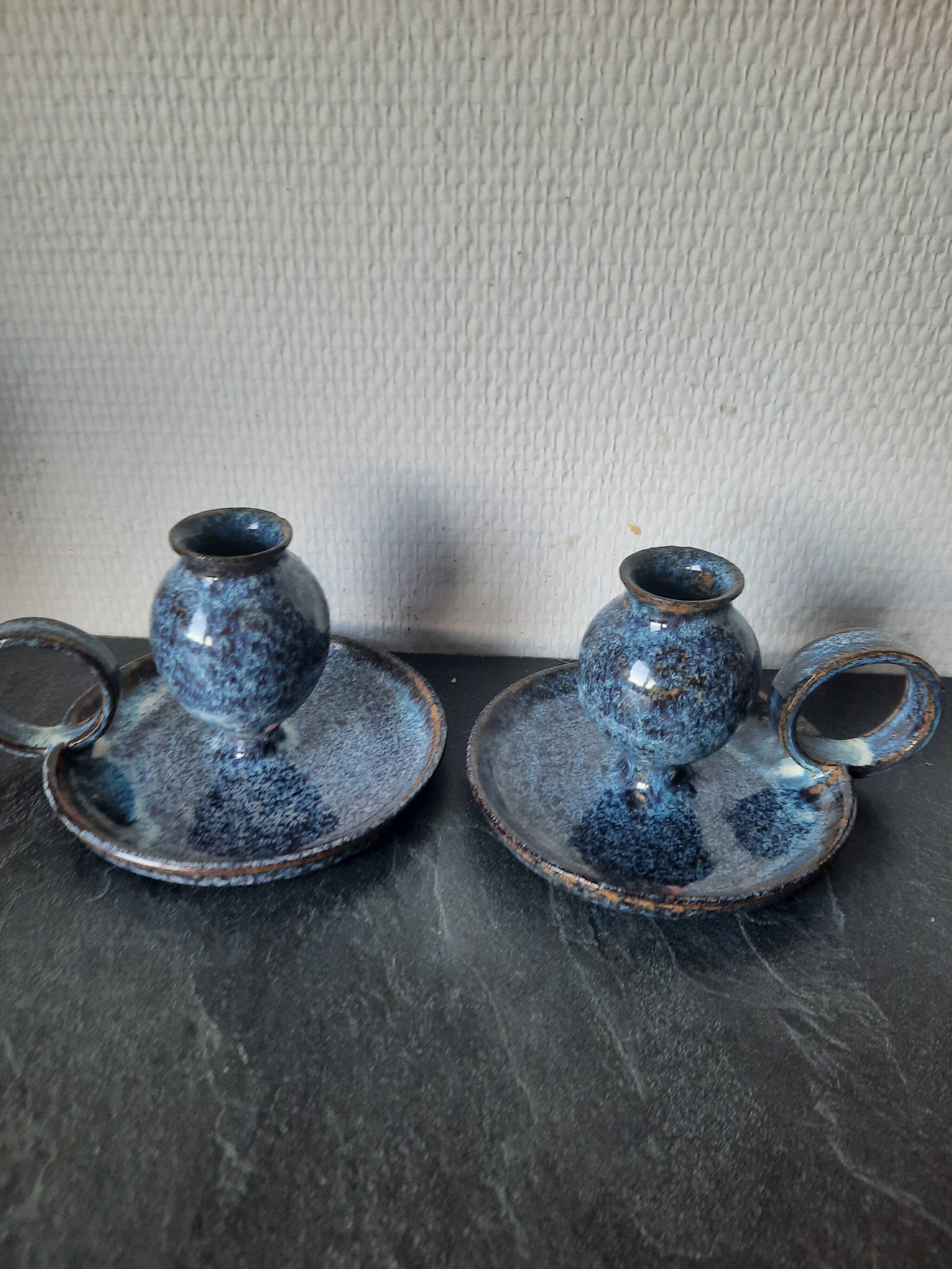 Pair of ceramic candle holders