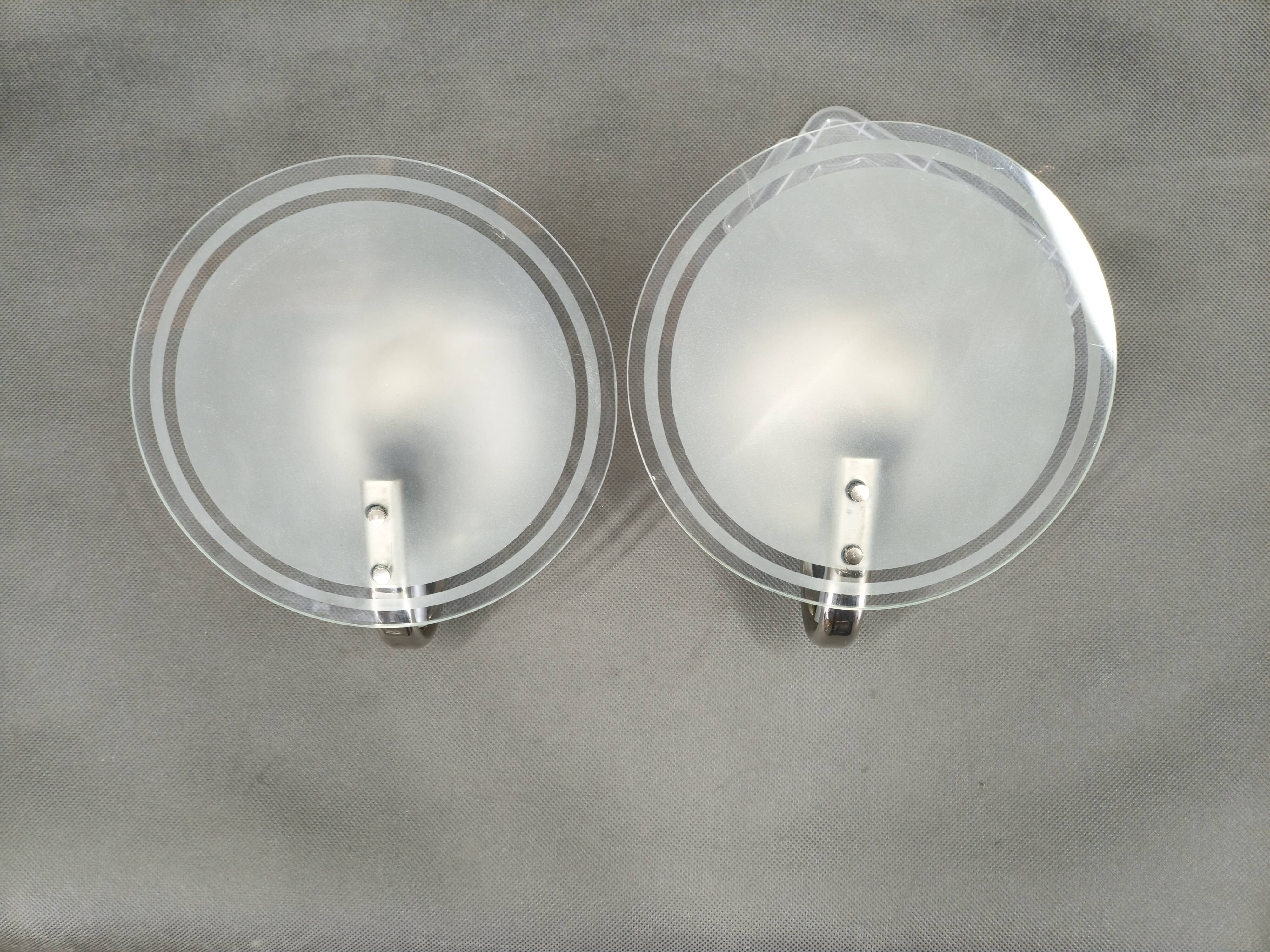 Paire de appliques en verre dépoli Art Déco tchèque, années 1940