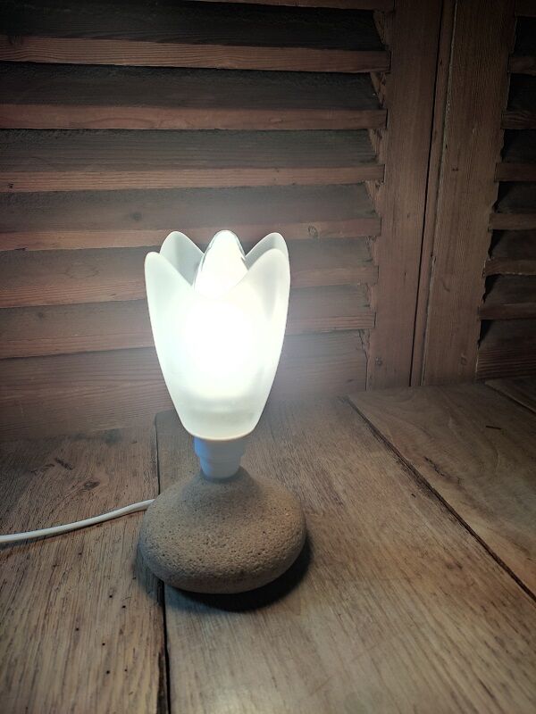 Bedside lamp base reconstituted stone tulip polished glass original