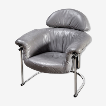 Fauteuil en cuir avec cadre tubulaire chromé, années 1980