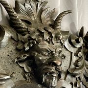 Mirror 191x122 cm period XIXth in natural wood, decoration of chimeras, satyrs