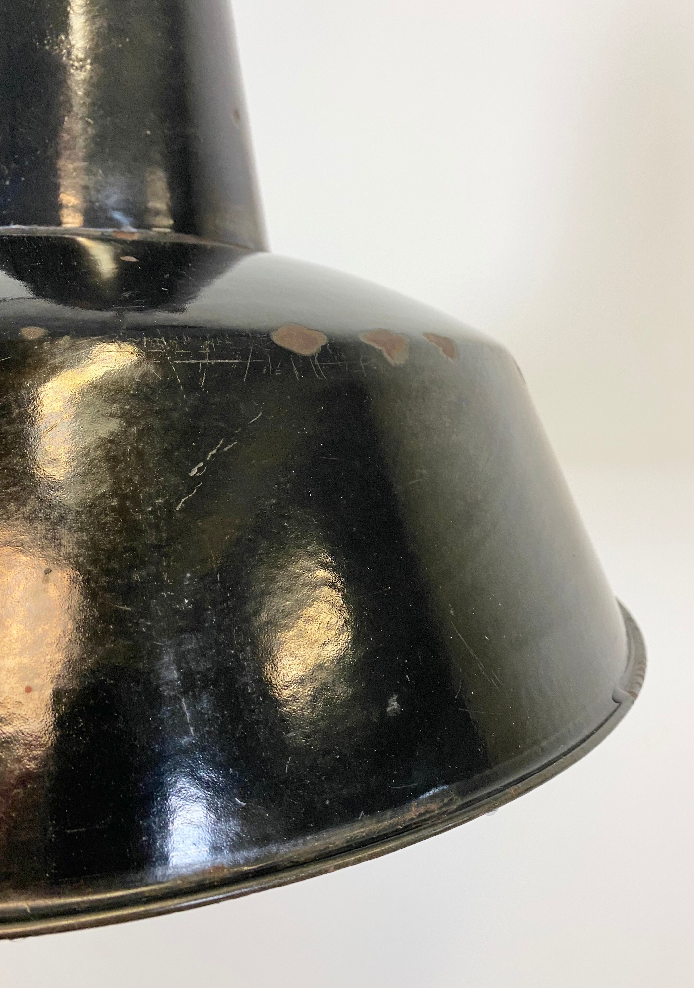 Black enamel industrial factory pendant lamp, 1930s