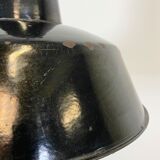 Black enamel industrial factory pendant lamp, 1930s