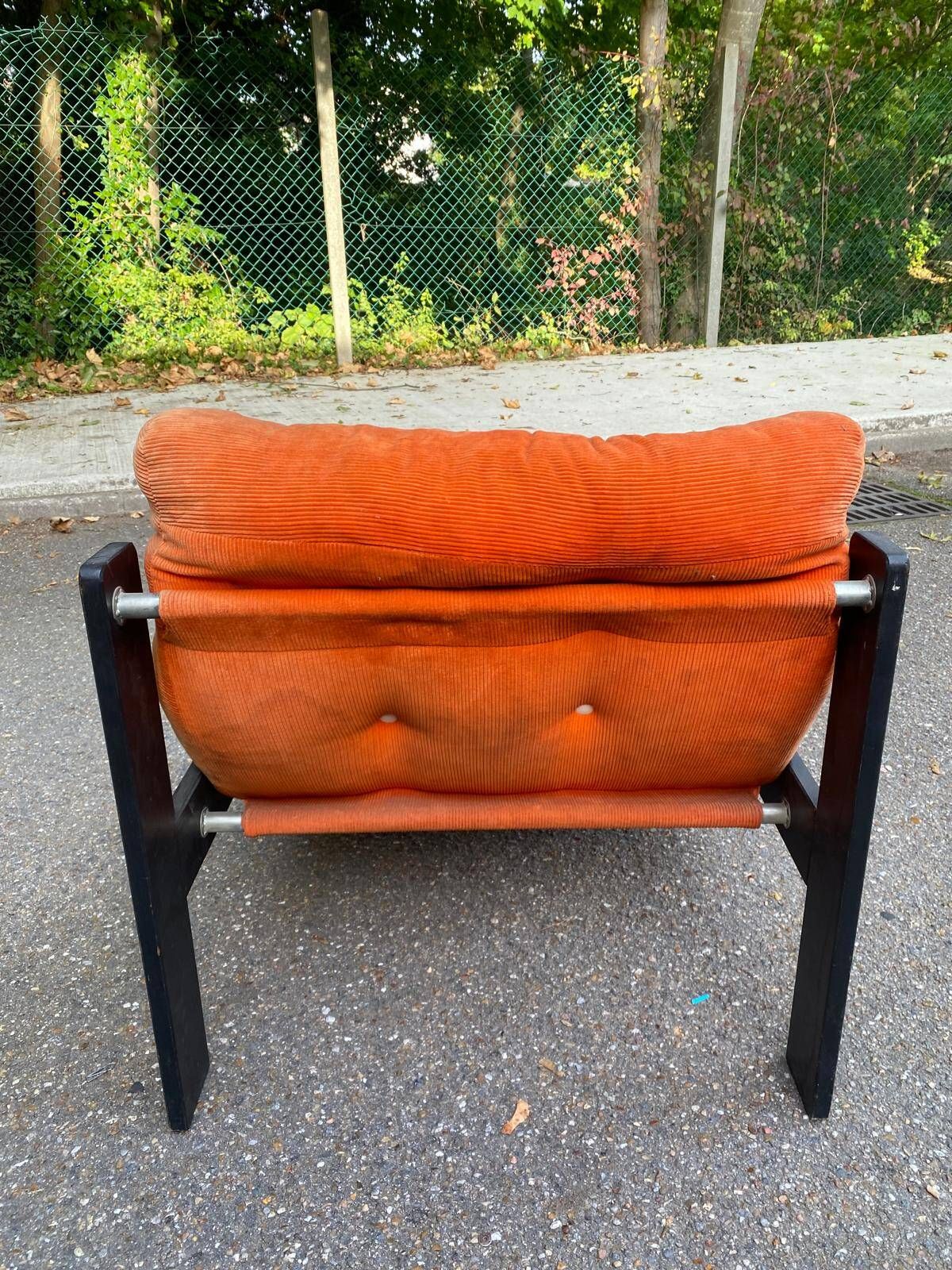 Vintage orange Scandinavian armchair from the 70s, velvet armchair