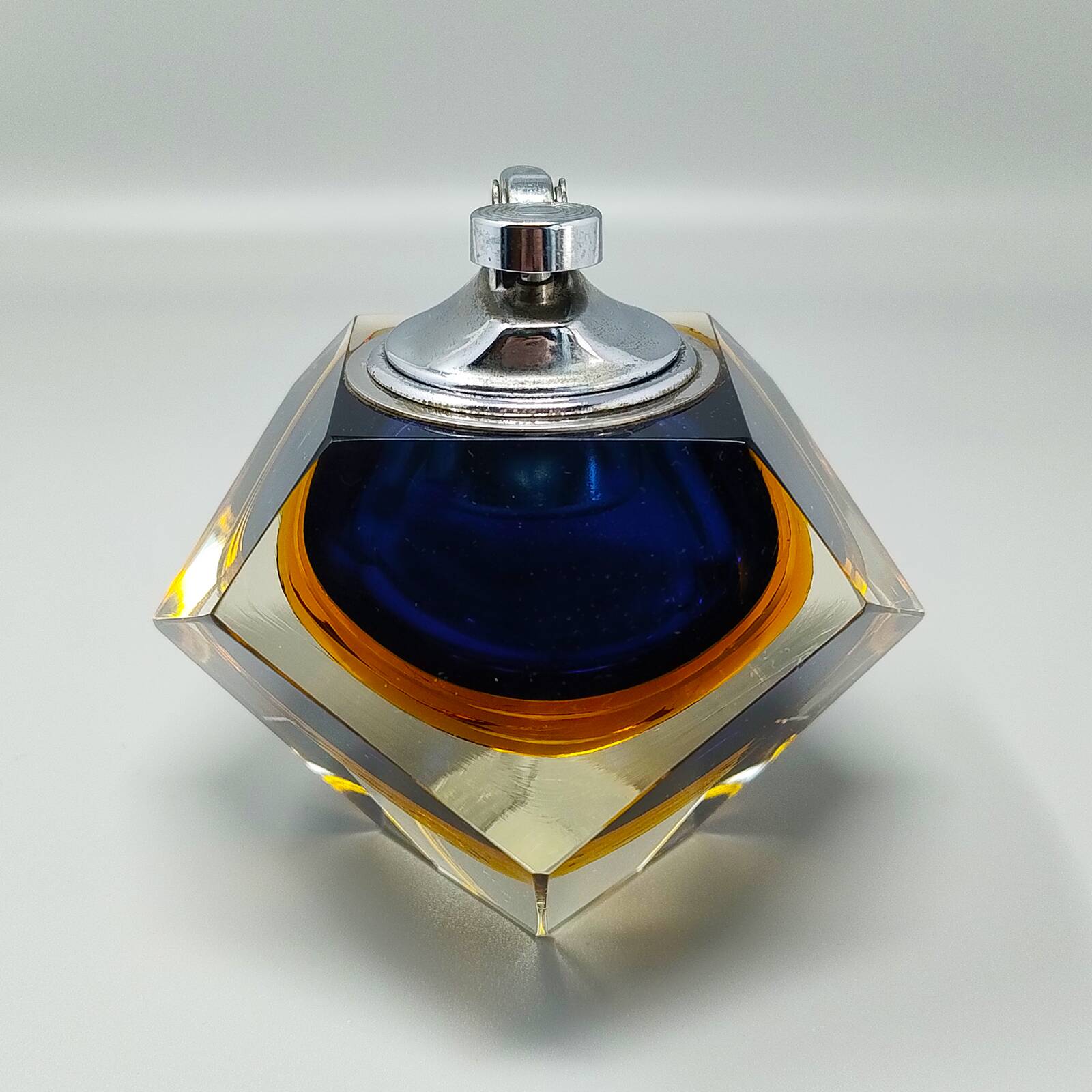 1960s Stunning Blue Table Lighter in Murano Sommerso Glass By Flavio Poli f
