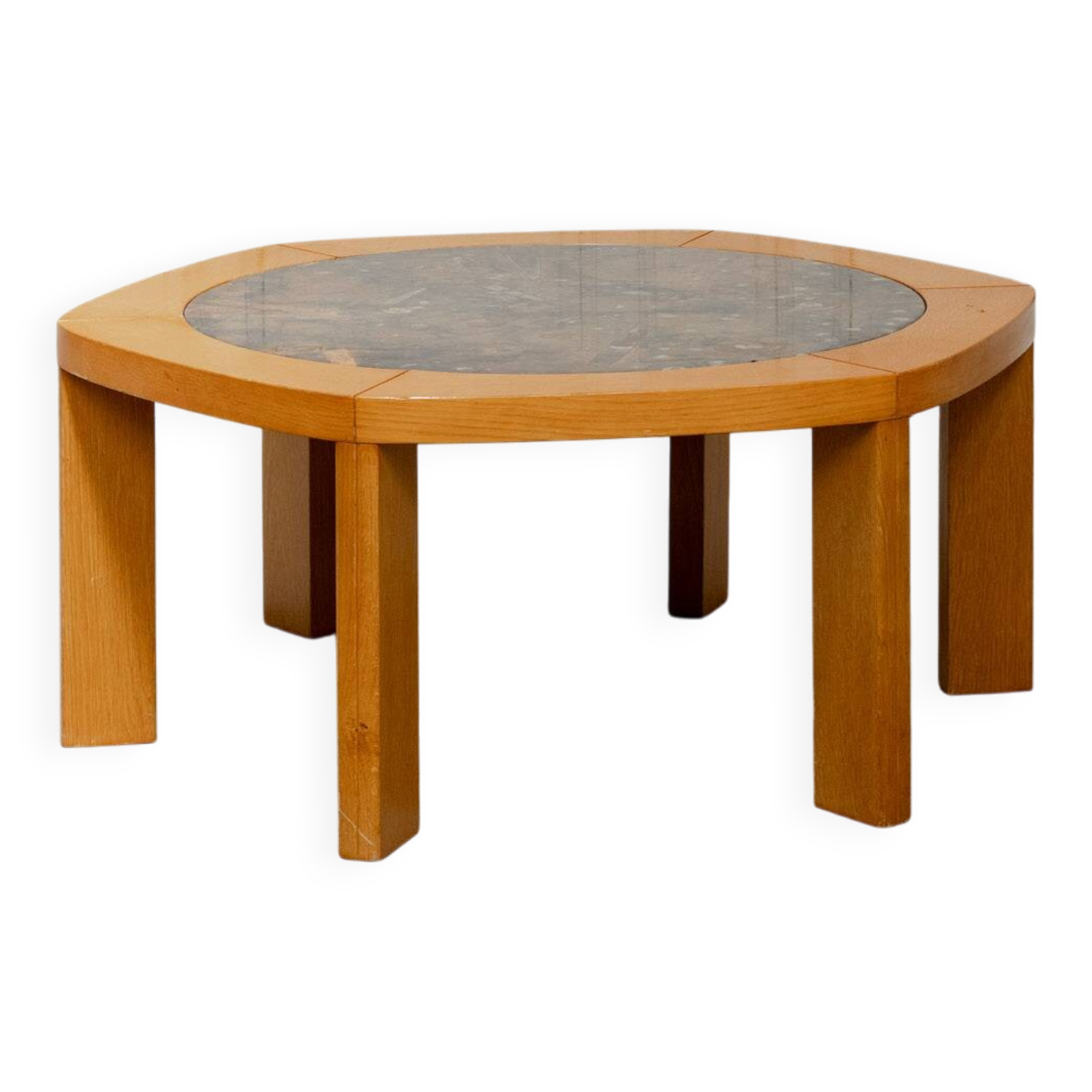 Table basse hexagonale en céramique plateau marbre
