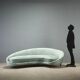 Vintage fabric and beech sofa, Italian design from the 1950s.