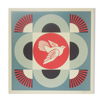 Lithographie signée, Shepard Fairey (Obey Giant) : Geometric Dove Blue