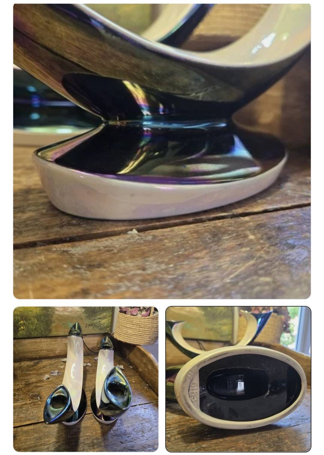 Magnifique Paire De Bougeoirs En Verceram 1950