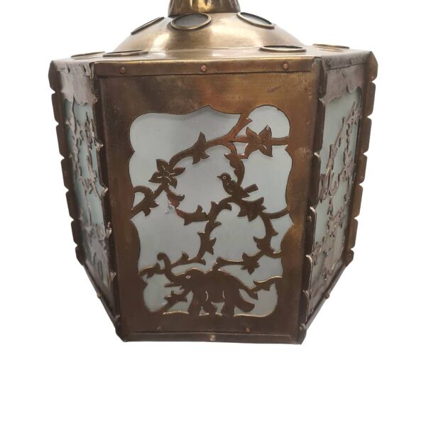 Lampe à suspension antique en laiton scié ajouré, début des années 1900