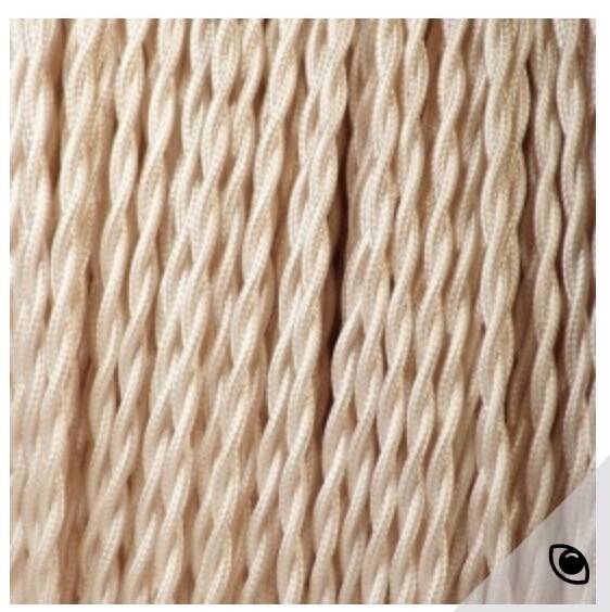 Turned wooden lamp base, fabric cable